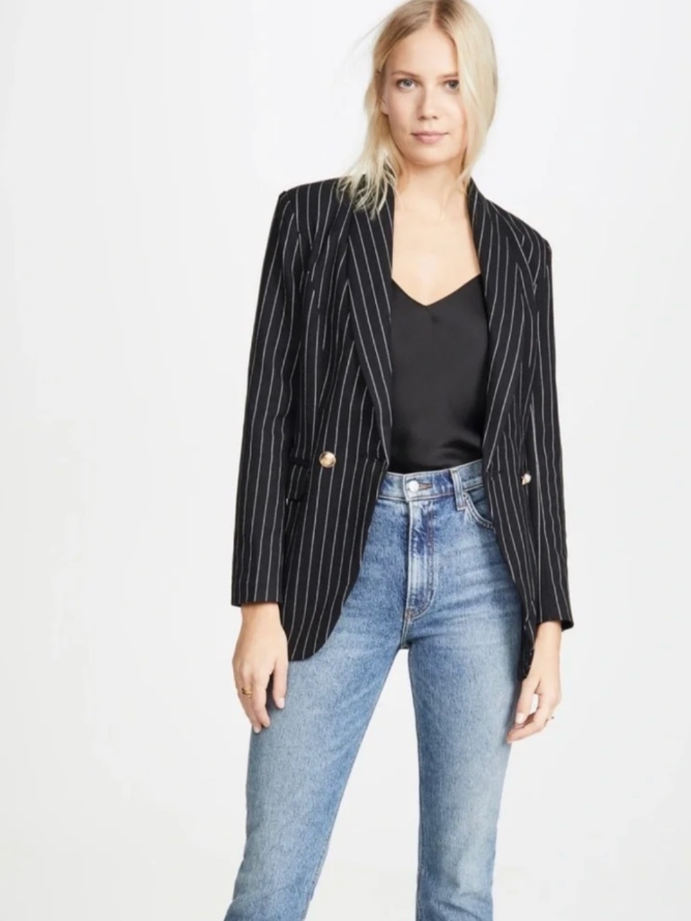 NWT Lioness Heiress Black Pinstripe Blazer Womens XL Tailored Double Breasted